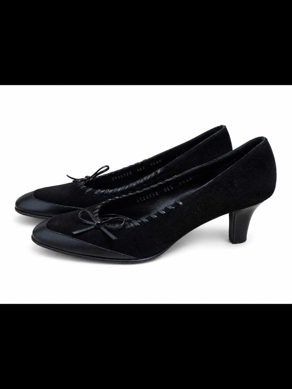 Salvatore Ferragamo Boutique Black Suede Leather Cap Toe Pumps Bow Italy 7.5 AA